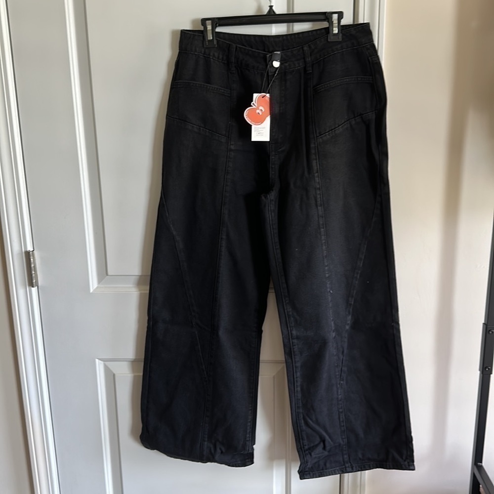 Cider Middle Waist Pocket Wide Leg BLACK Jeans - Picture 2 of 9